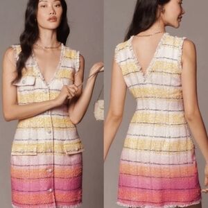 Anthropologie Pink and Yellow Striped Mini Dress